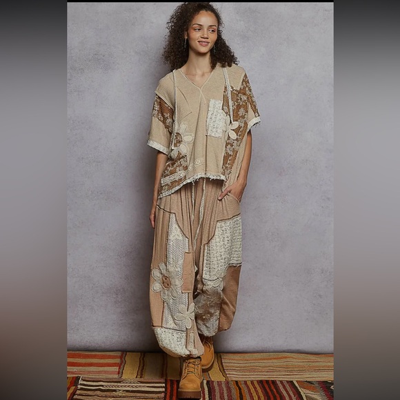 POL NWT Pattern Patchwork Detail Rib Knit Jogger Pants - Picture 3 of 5